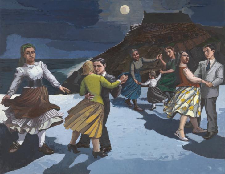 painting about a group of people dancing in the night